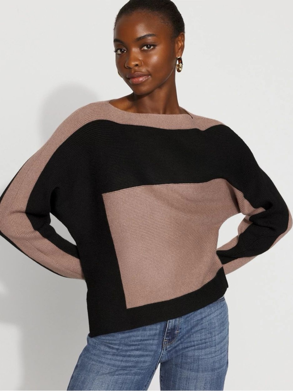 WHBM Colorblocked Asymmetric Hem Sweater